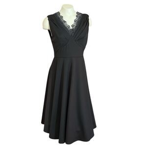 Belle Poque Black Vintage‎ Retro 50’s Style Swing Dress V Neck Sz M